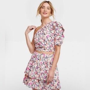 Universe Threads Women Set Floral Mini Skirt & One Shoulder Crop Top Size XS/S